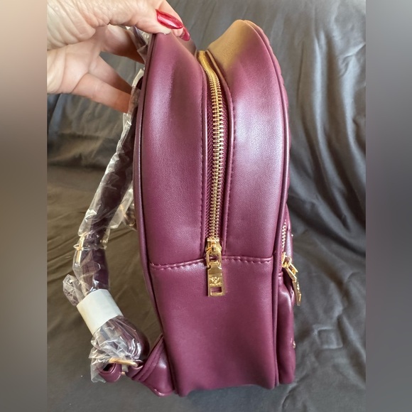 Badgley Mischka Burgundy Quilted Backpack with Gold Hardware NWT main image 5